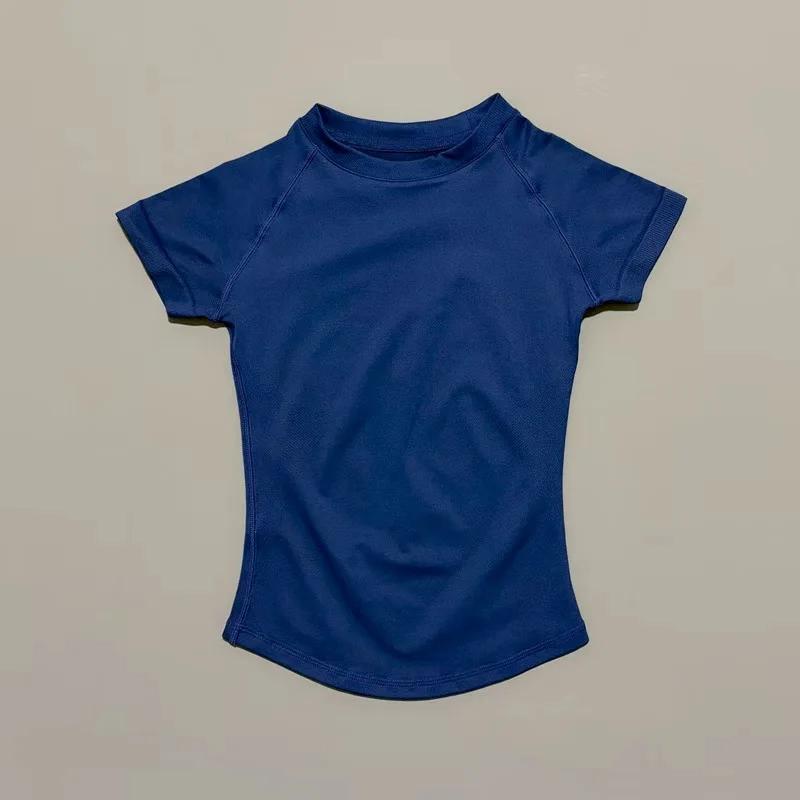 HISTELLO Df Haut de sport uni à manches courtes pour femme, sans couture, pour yoga, fitness, gym, j