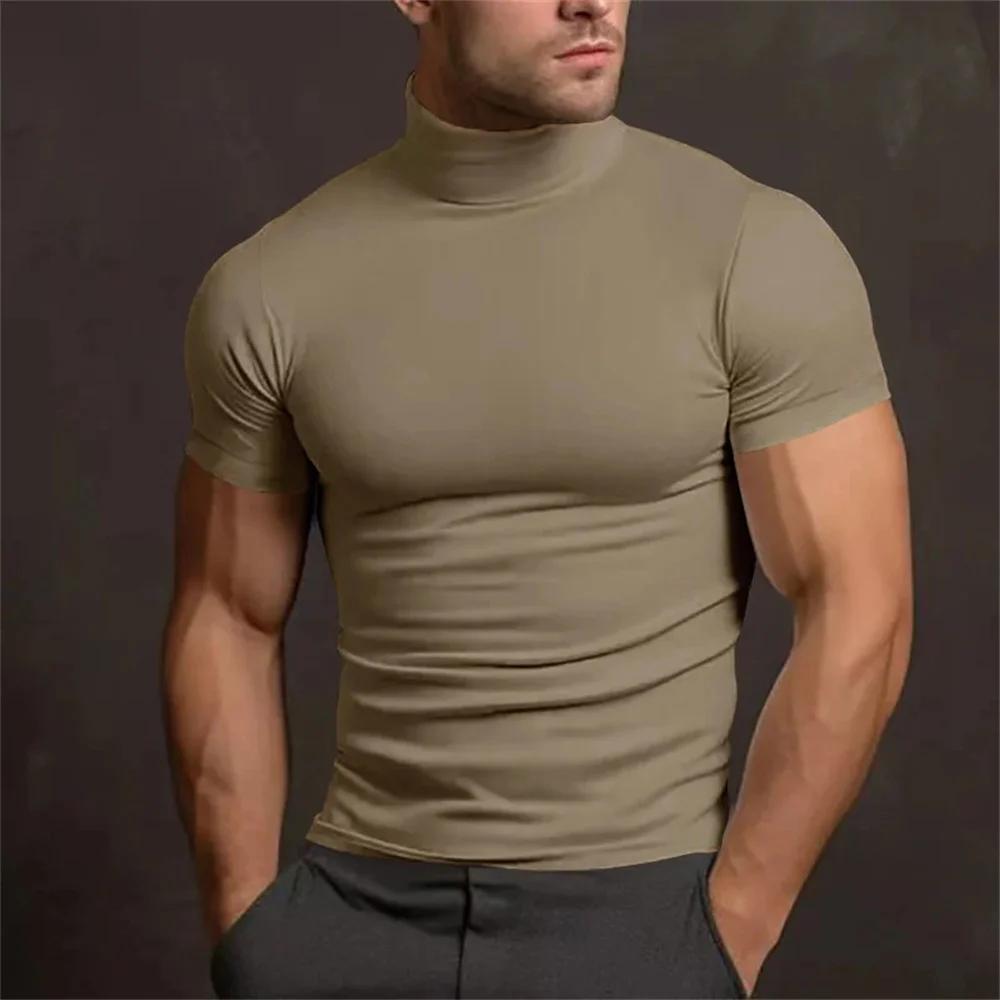 Chemise mode homme été 2024 - col roulé serré - manches courtes - couleur unie - T-shirt bascule