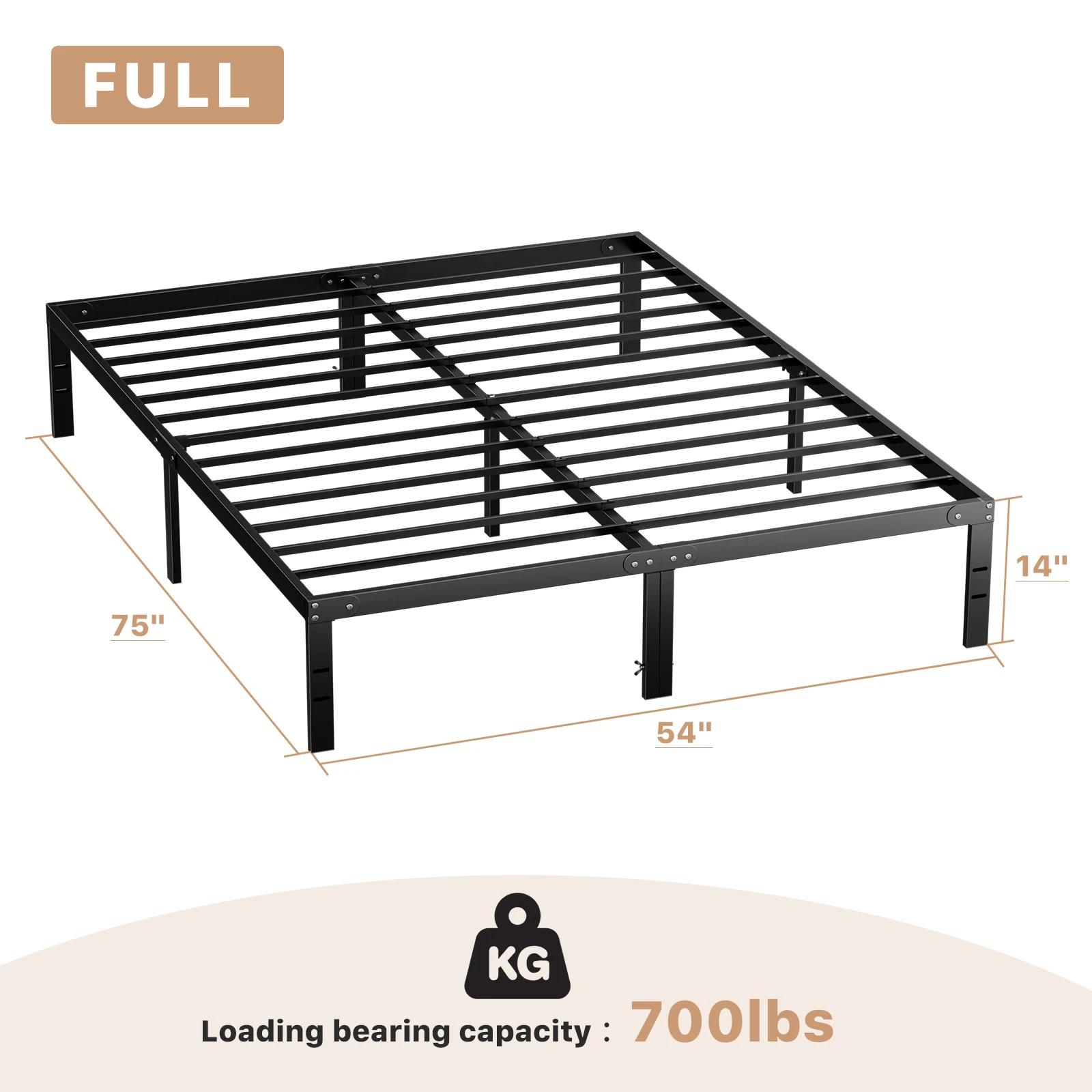 JIAN-Cadre de lit simple en métal avec espace de rangement, support à lattes en acier robuste, 350lb