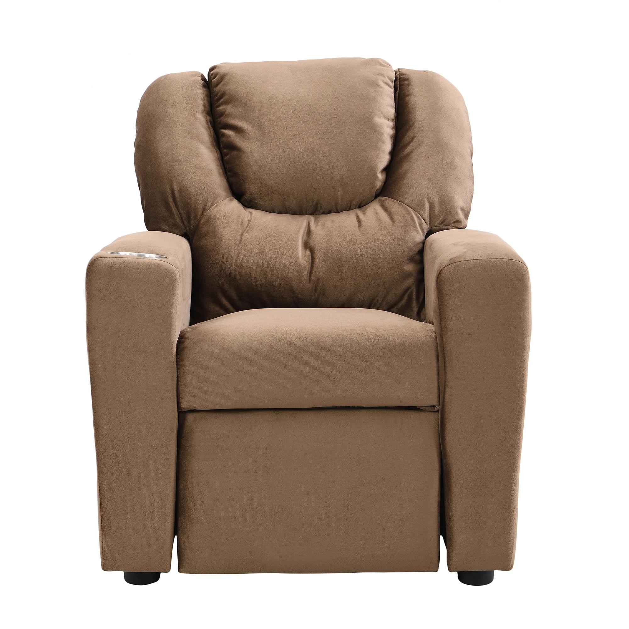 Fauteuil inclinable en velours pour enfants, canapé avec porte-gobelet, repose-pieds, dossier, enfan