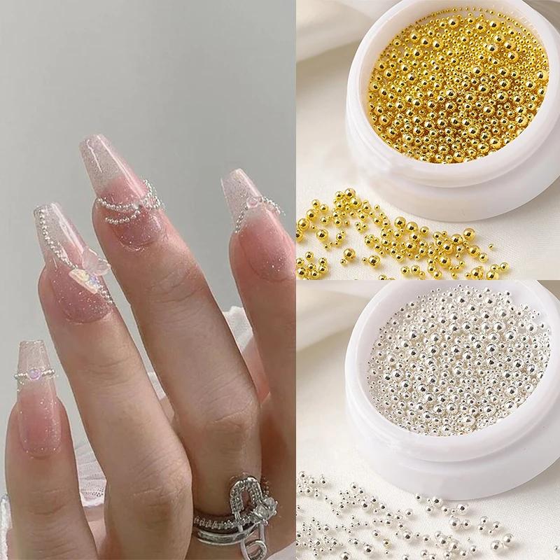 0.4mm-1.5mm 3D acier minuscule Nail Art décoration or argent boule d'acier Nail Art Caviar perles on