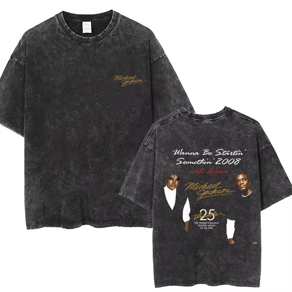 T-shirts vintage délavés Michael Jackson le roi de la pop pour hommes et femmes, t-shirt décontracté