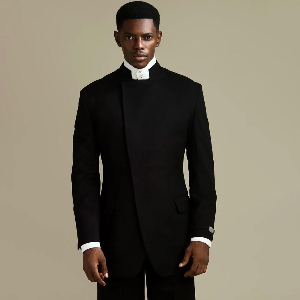 Costume Homme Noir Élégant 2 Pièces Veste et Pantalon Tenue Formelle Simple Boutonnage Revers Droit