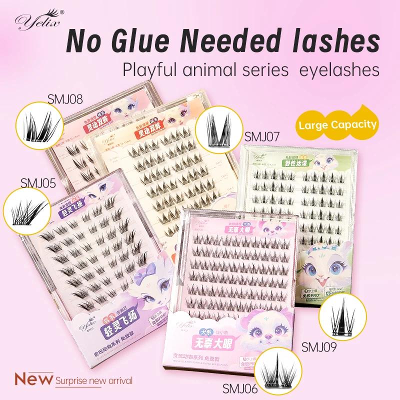 Yélix Faux-cils auto-adhésifs en grappe, Extension de cils pour les yeux de chat, sans colle, ré