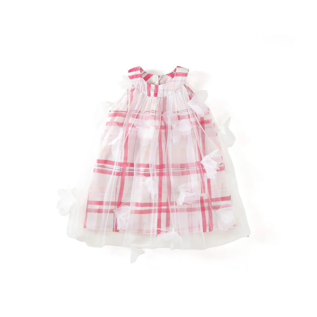 Robe à carreaux Nouveauté Été 2026, Robe-veste en maille à nœuds pour enfants de petite et moyenne t