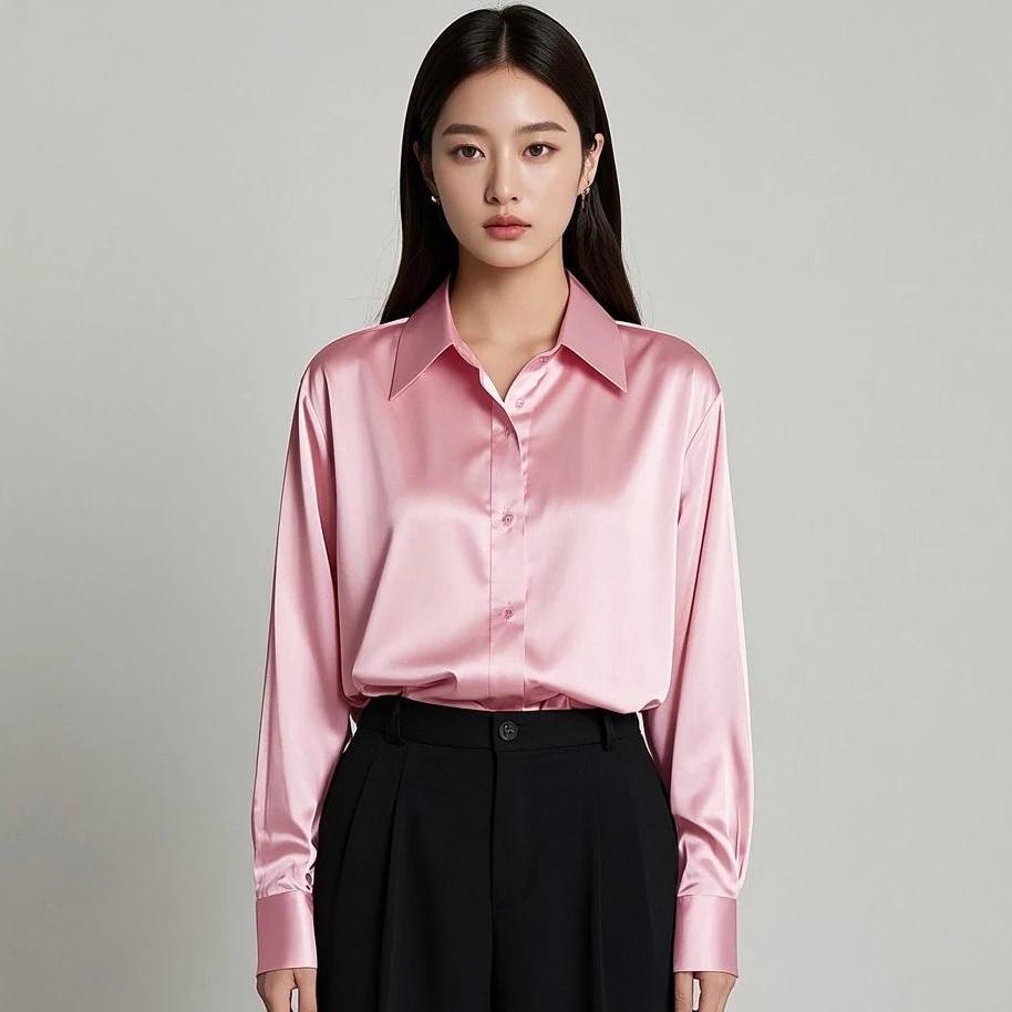 Coréen bureau dame tendance chemise décontractée Blouses élégantes pour les femmes Satin multicolore