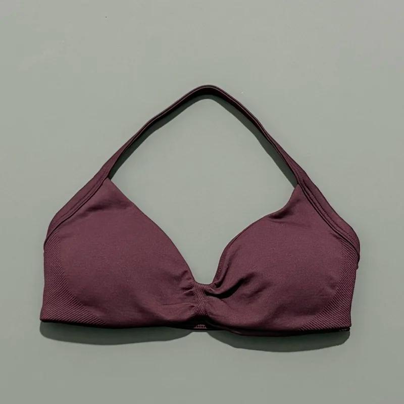 Soutien-gorge de sport à bretelles fines pour femme, maintien élevé, sans couture, style halter, eff