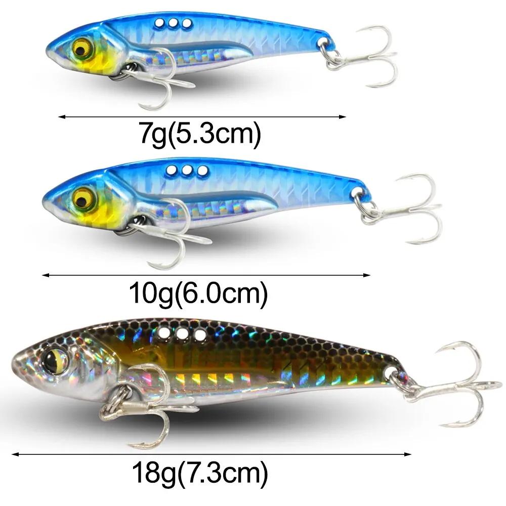 VIB leurre de pêche 7g 10g 18g gabarit en métal lame coulante moulée triple crochet Spinner cuillère