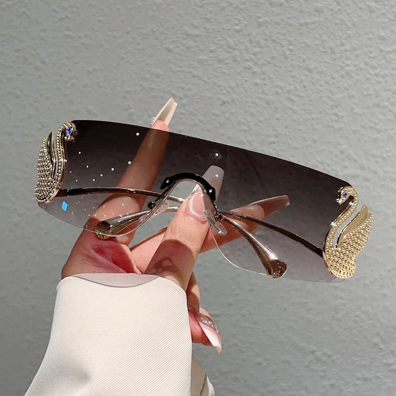 KAMMPT sans monture Y2k lunettes de soleil femmes mode monobloc dégradé nuances 2025 nouveau à la mo