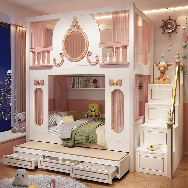 Lit enfant Lit fille sur et cassé Château de rêve Lit princesse Haut et bas avec la même largeur Lit