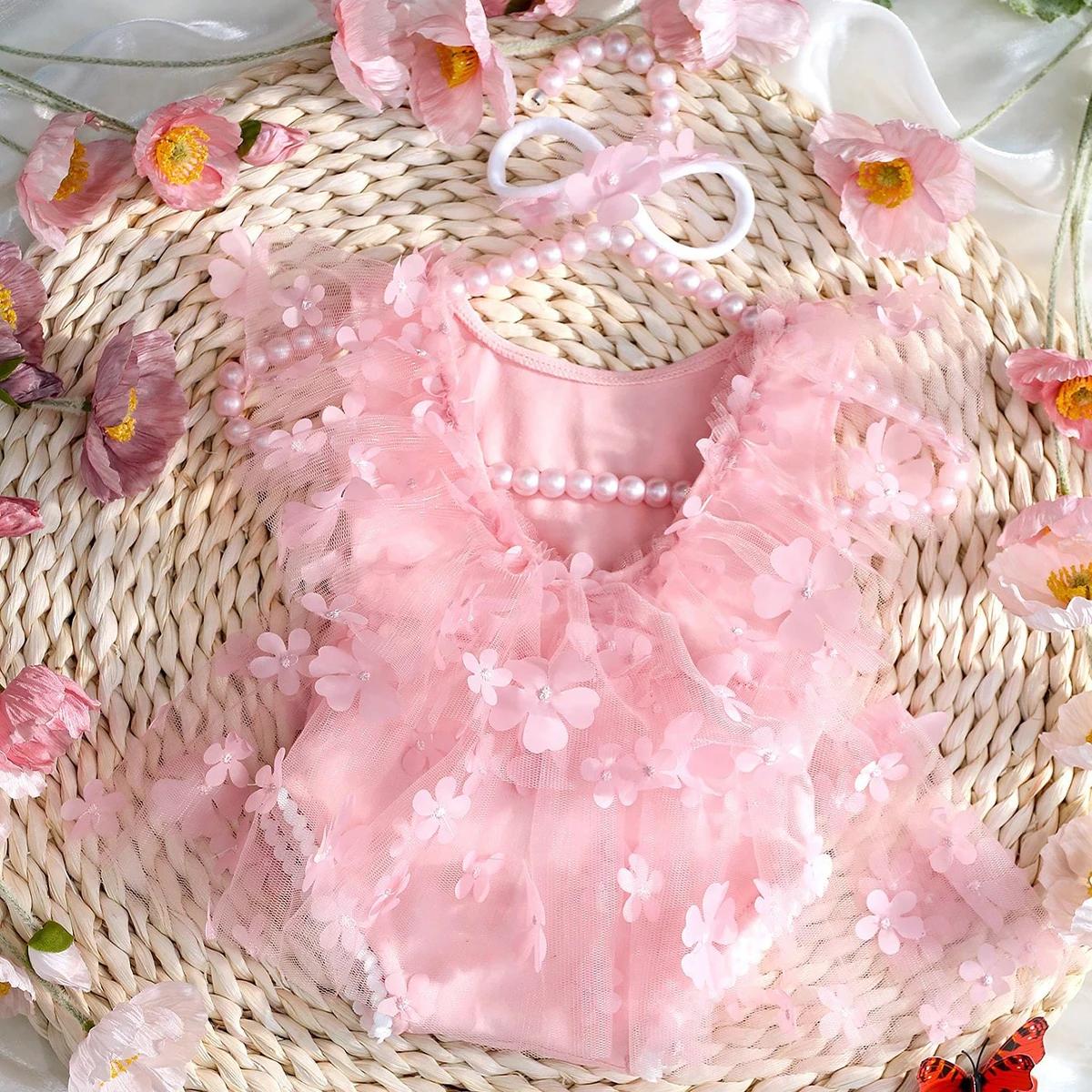 Ylsteed – ensemble de 2 pièces pour nouveau-né fille, tenues de photographie, barboteuse brodée de f
