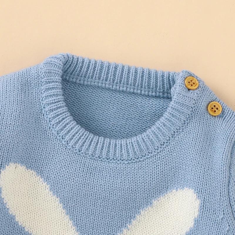 Barboteuse tricotée en forme de lapin pour bébé, vêtements de printemps et d'automne, col rond, manc