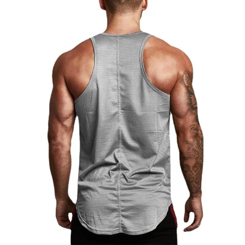 Débardeurs de sport pour hommes d'été, respirants et à séchage rapide, en maille, imprimés haltères,