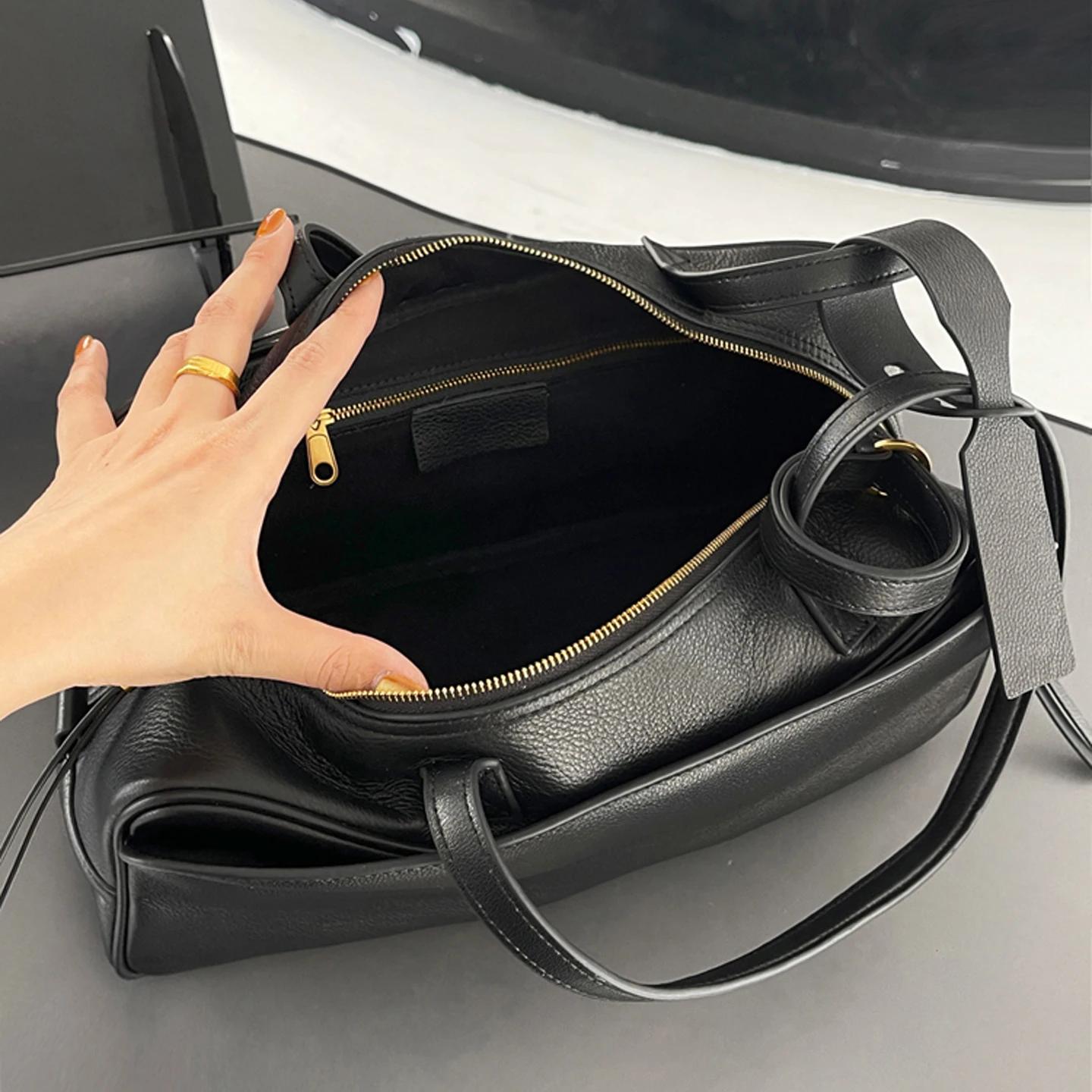 Sac d'oreiller en cuir véritable pour femmes, version haute, sac de bowling en cuir de vache à premi