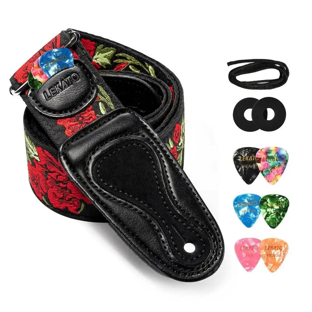 LEKATO LGS-6 sangle de guitare avec 6 plectres 2 serrures pour guitare acoustique électrique basse