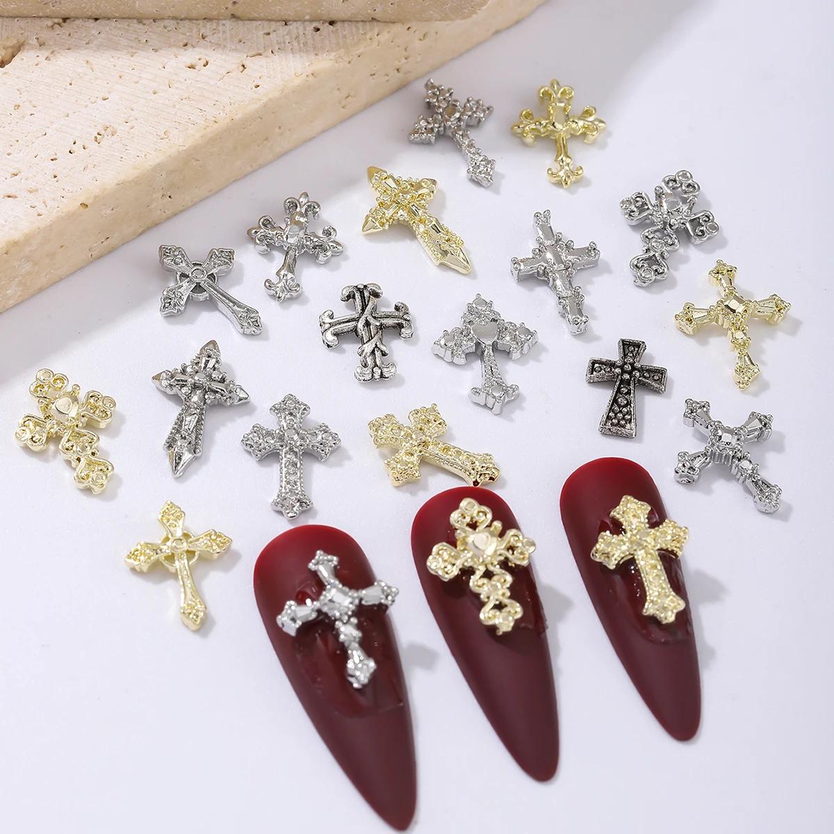 60 pièces or et argent punk vent vintage croix garniture d'ongle, alliage strass, y2k métal style br
