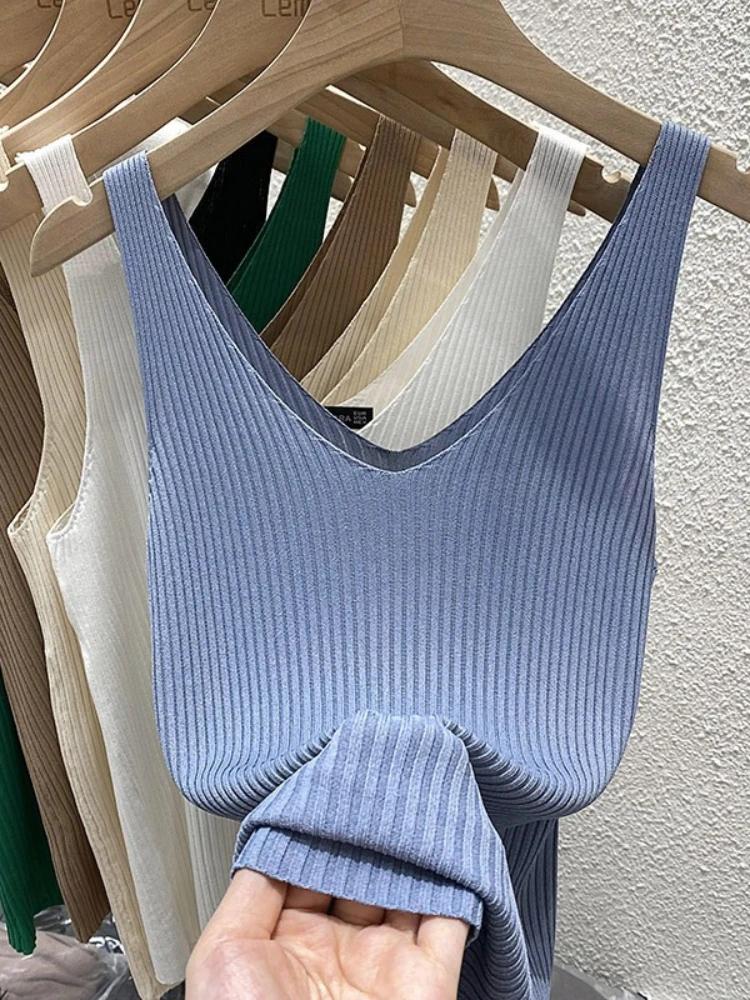Zjaiss 2026 – Nouvelle collection été : Débardeur femme en maille de soie glacée, coupe ajustée, san