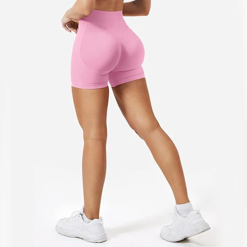 Short de sport sans couture, 4,5 pouces, taille basse côtelée, froissé, fesses, Yoga, butin, haute é