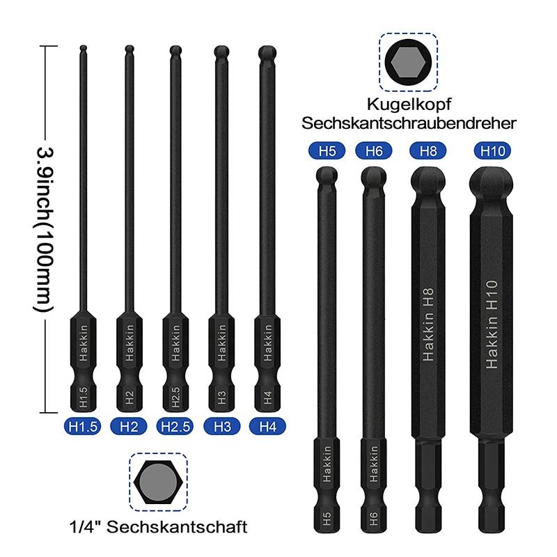 Embouts de tournevis à extrémité sphérique de 100mm, 9 pièces, clé Allen à tête hexagonale, foret à
