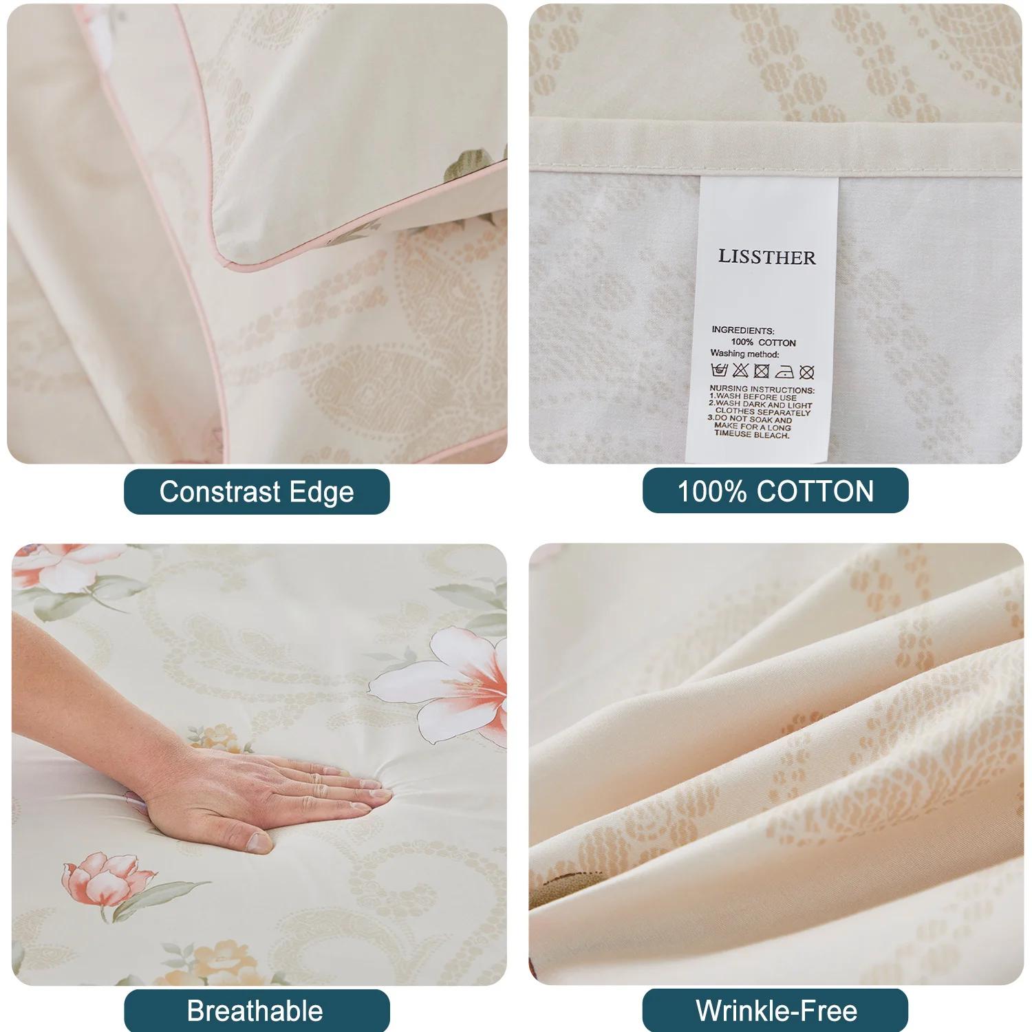 Ensemble de housse de couette 100% coton égyptien 600TC, 3 pièces, motif Rose floraison, doux pour l