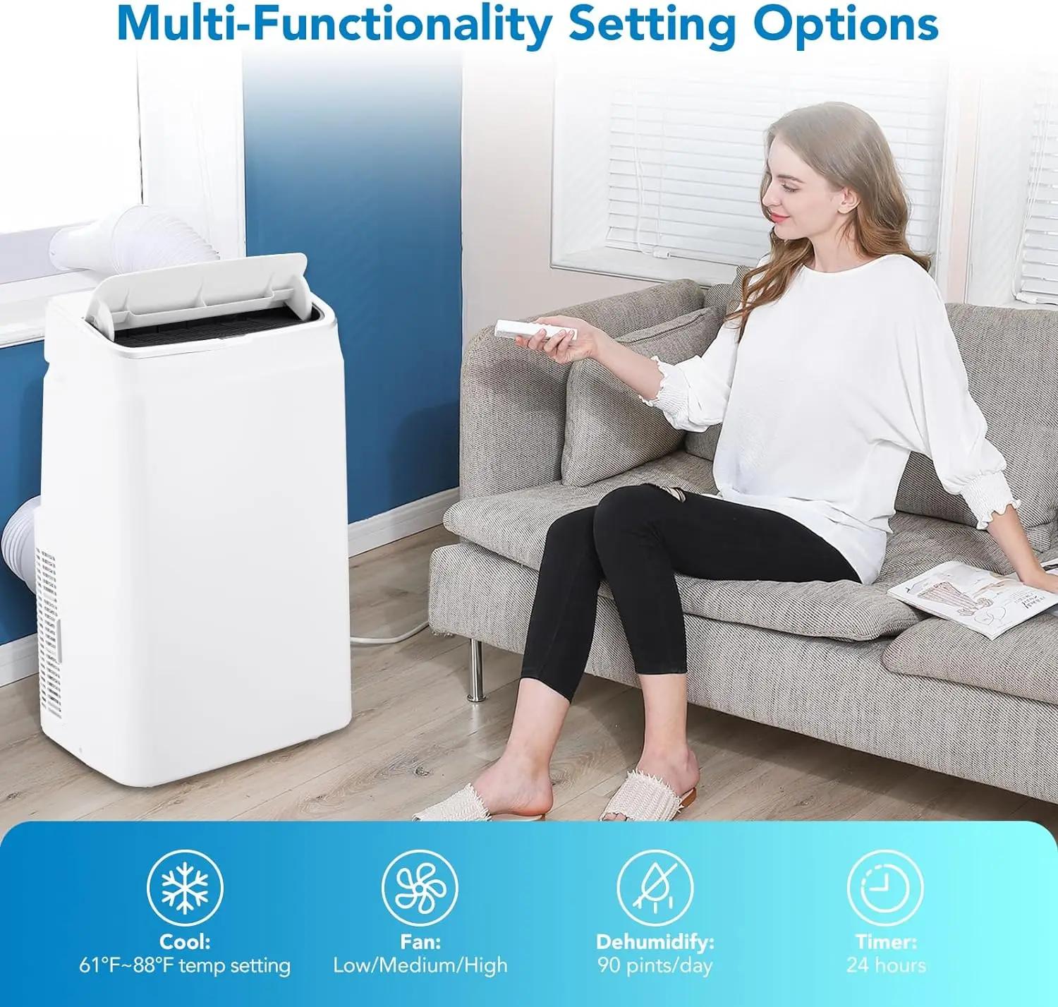 Climatiseur portable 3 en 1, 14,000 BTU, silencieux, avec télécommande, aquarelle intégrée, ventilat
