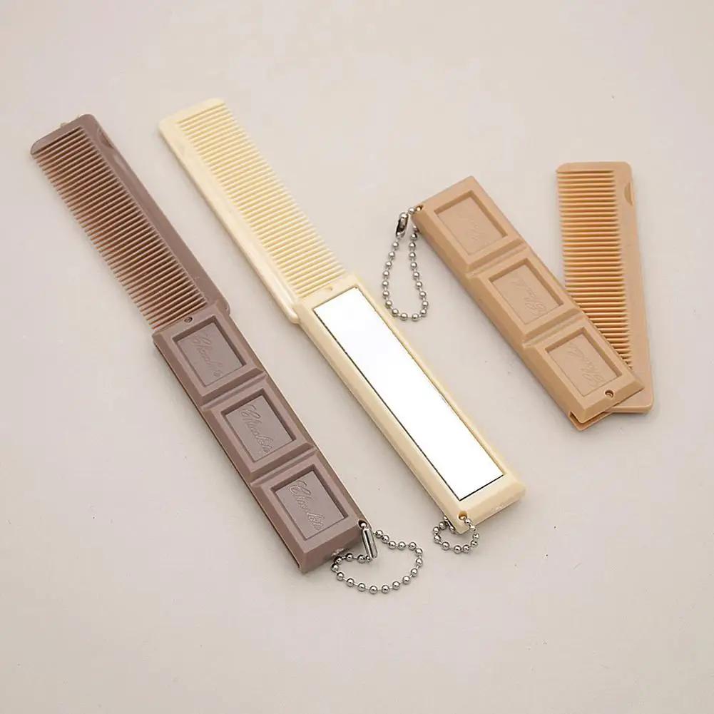 Peigne pliant 2 en 1 en forme de chocolat avec miroir, peigne de Massage Portable, brosse pour Salon