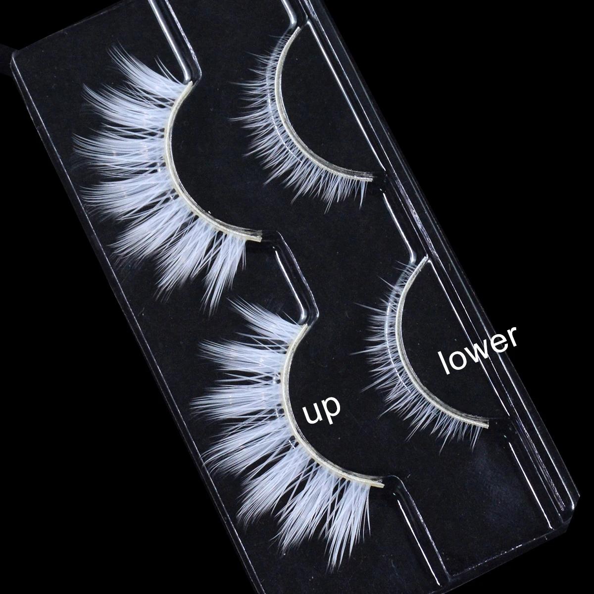 2 paires/cas 3D cils blancs bande claire couleur neige cils Cosplay Halloween Manga cils maquillage