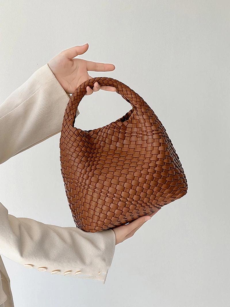 Sac seau tissé à la main pour femme, sac à main de créateur, PU, petite taille, haute qualité, luxe,