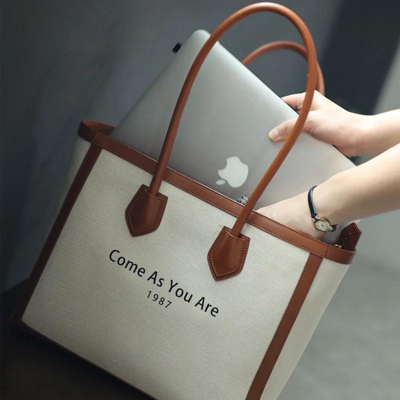 Sac fourre-tout de grande capacité pour femmes, avec compartiment pour ordinateur portable, toile de
