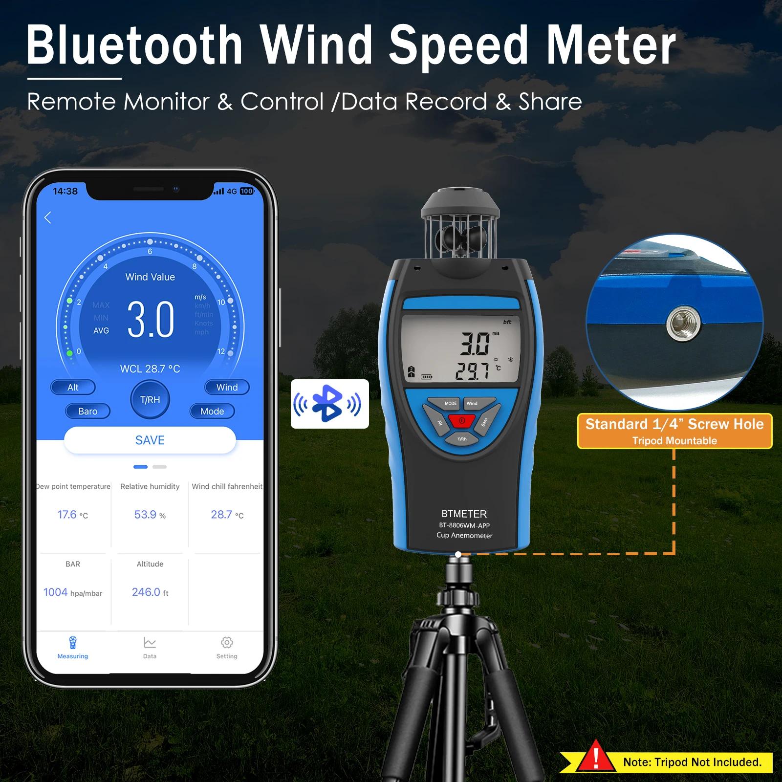 BTMETER-Anémomètre Numérique Mumental, Bluetooth, Vitesse du Vent, Hylique, Avg, Volume de l'Air, Al
