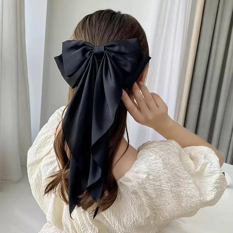Élégante Pince à Cheveux en Ruban avec Grand Nœud Uni pour Femme et Fille, Bandeaux Doux en Satin, É