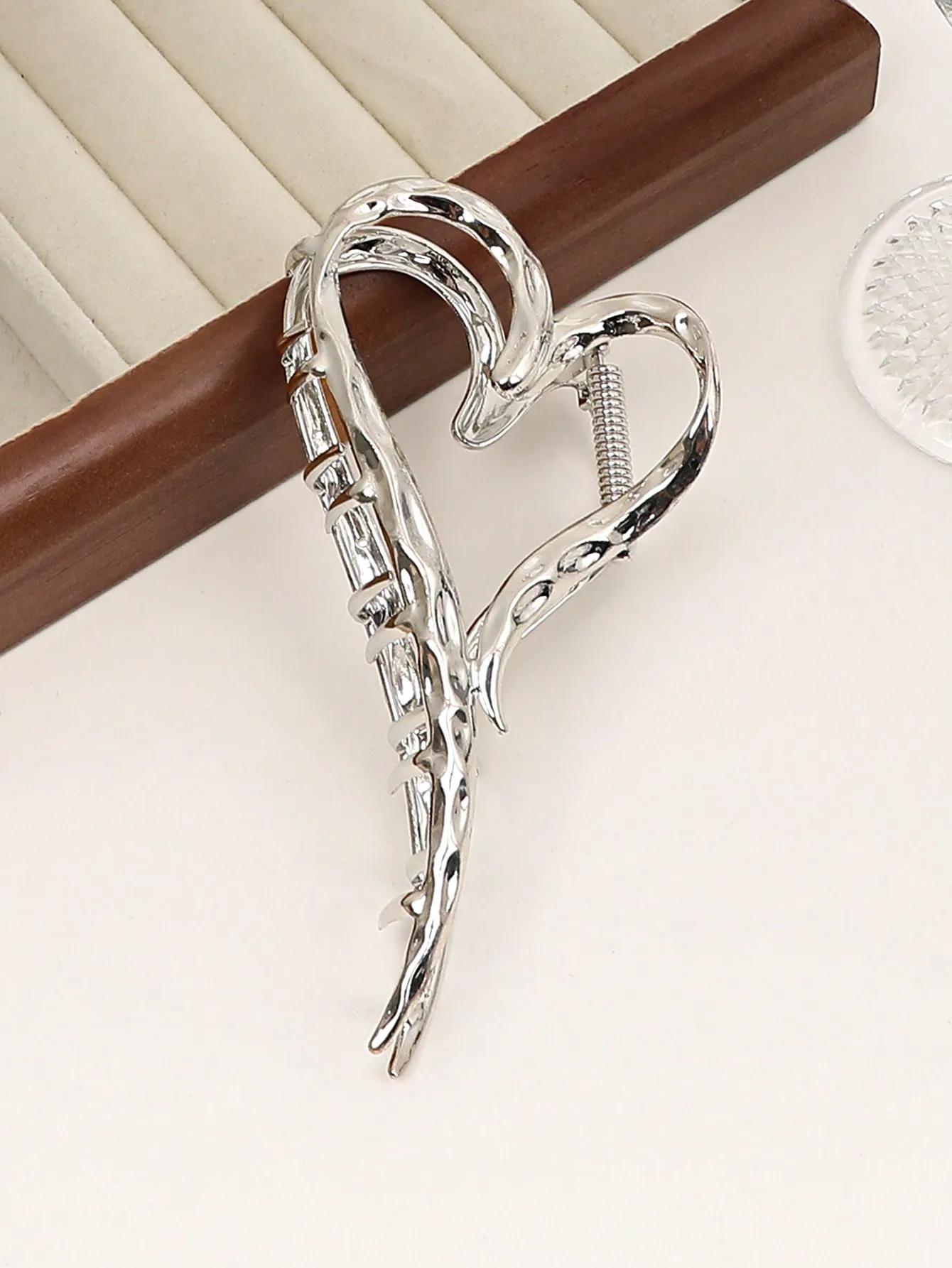 Barrettes à cheveux argentées au Design d'amour élégant, 1 pièce, pince à cheveux dorée en forme de