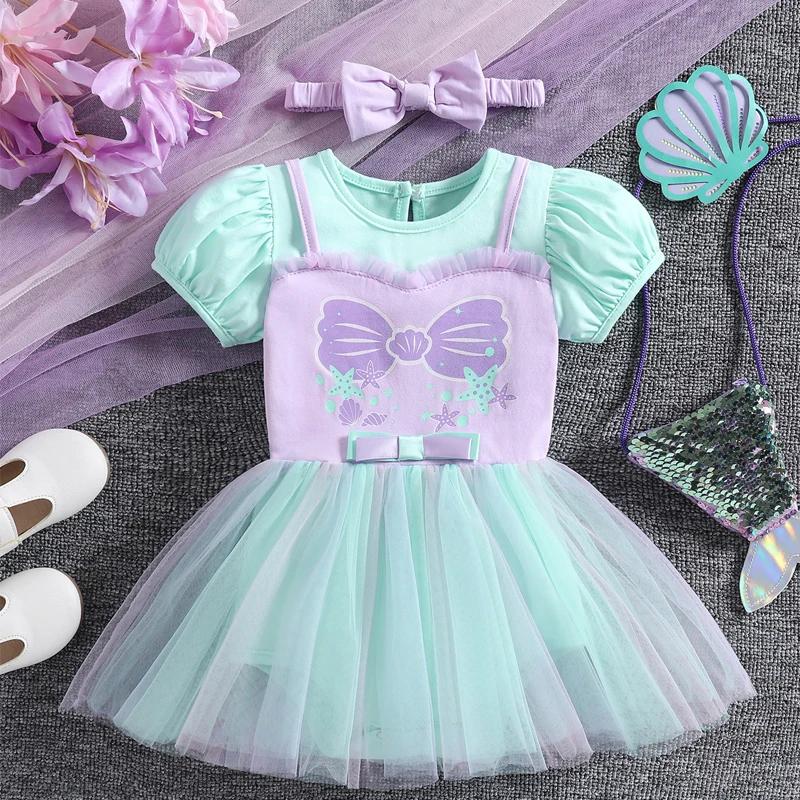 Robe de combinaison pour bébé fille, barboteuse de princesse avec bandeaux, vêtements pour enfants,