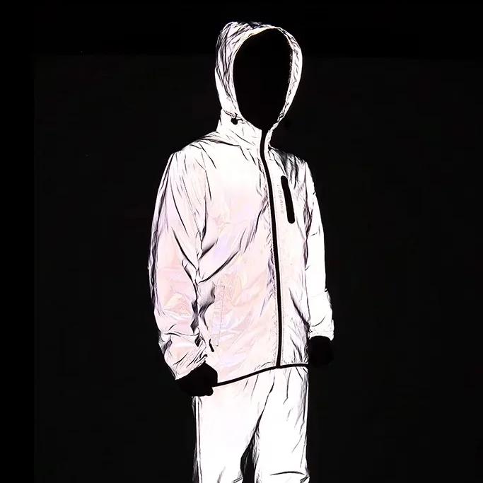 WOSAWE Veste entièrement réfléchissante avec capuche Coupe-vent imperméable haute visibilité Hommes