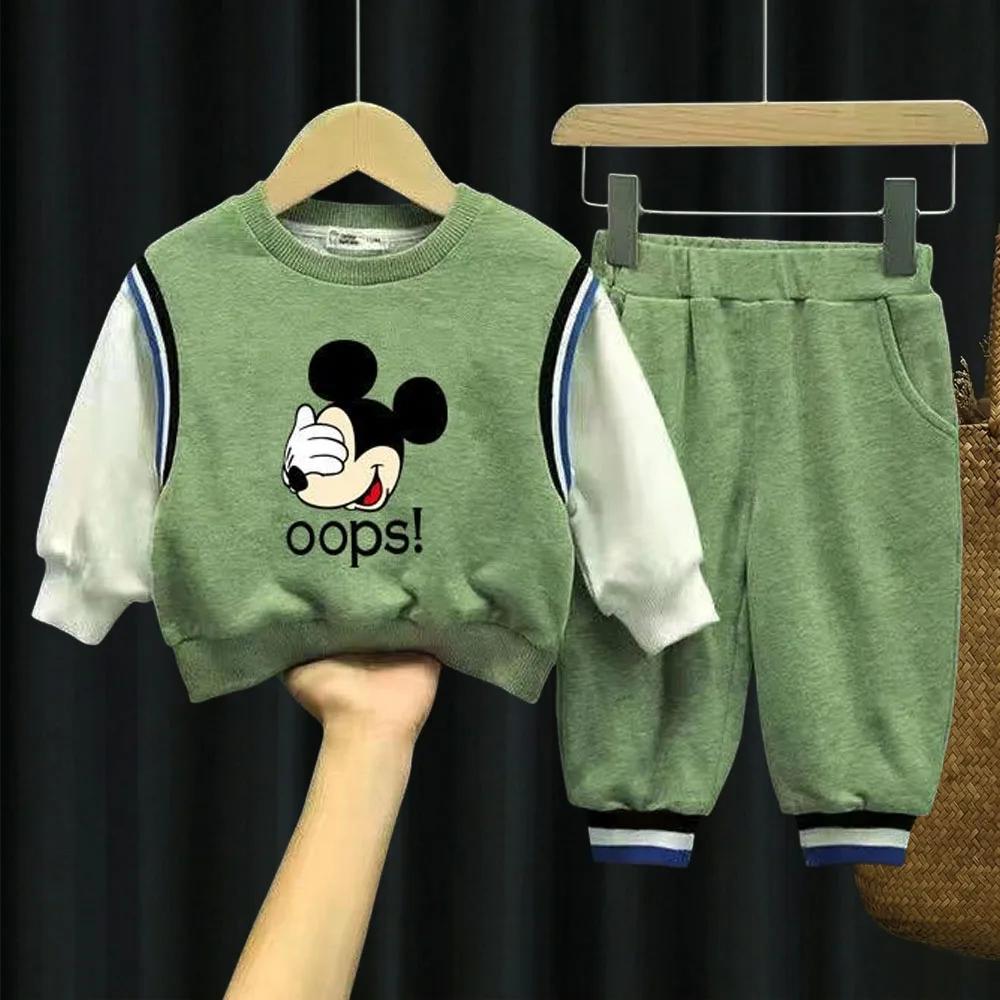 Ensembles de vêtements pour enfants printemps-automne, imprimés Mickey, survêtements à manches longu