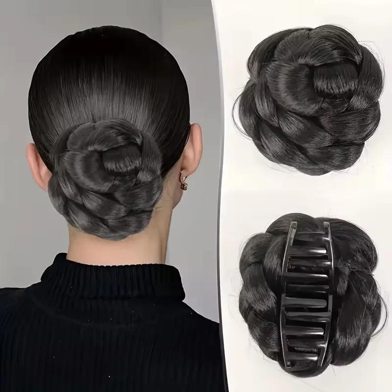Perruque chignon tressé synthétique pour femme avec pince à cheveux, accessoires capillaires