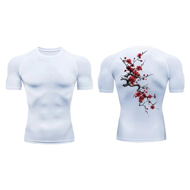 Chemises de Compression à manches courtes pour hommes, imprimé floral, T-shirts athlétiques d'été à