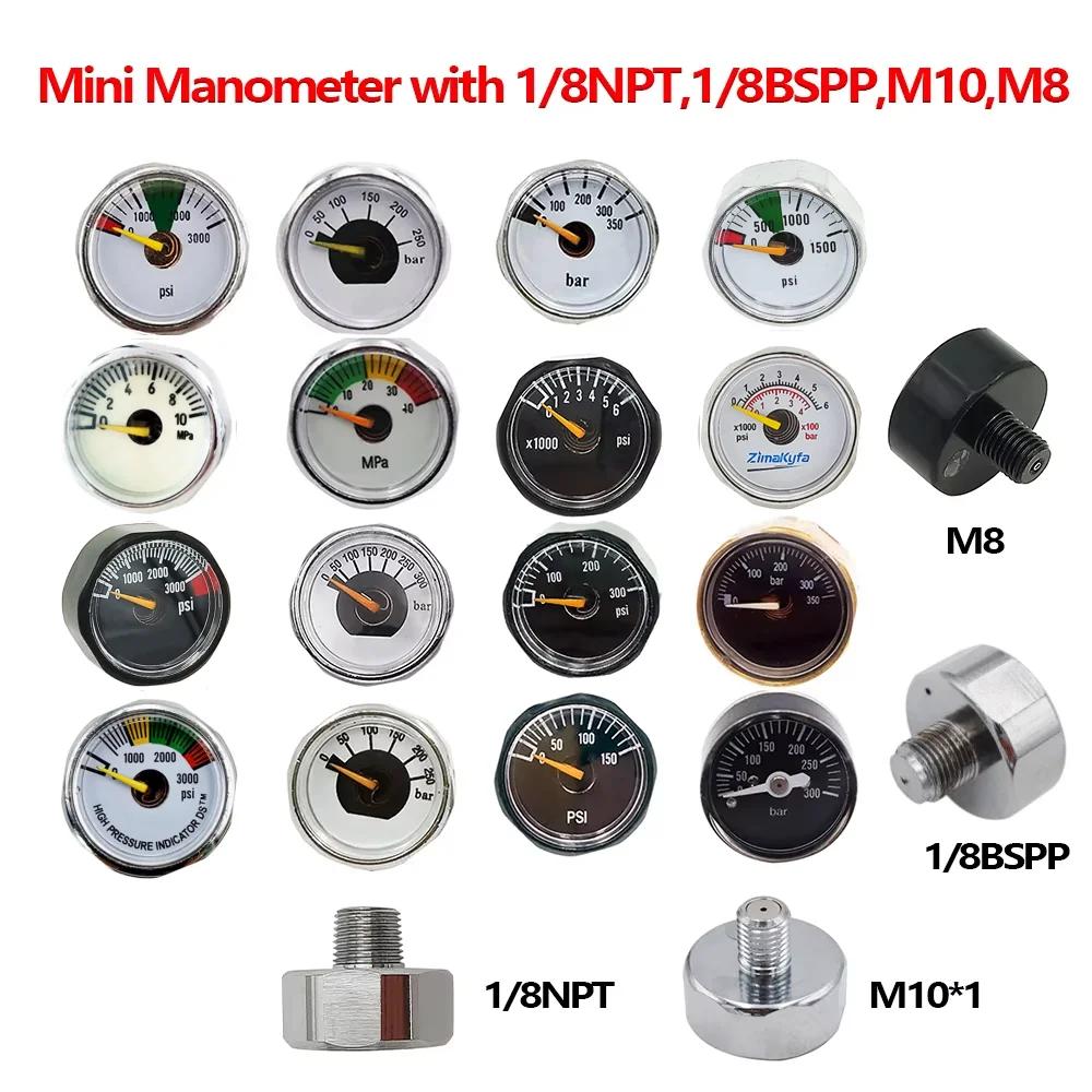 Manomètre de pression d'air comprimé HPA, mini manomètre, 1/8BSPP(G1/8), 1/8NPT, M10, M8, 300bar 350