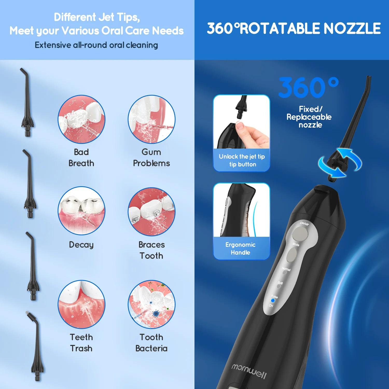 Hydropulseur portable Mornwell avec brosse à dents électrique combinée : soin des gencives - Brosse