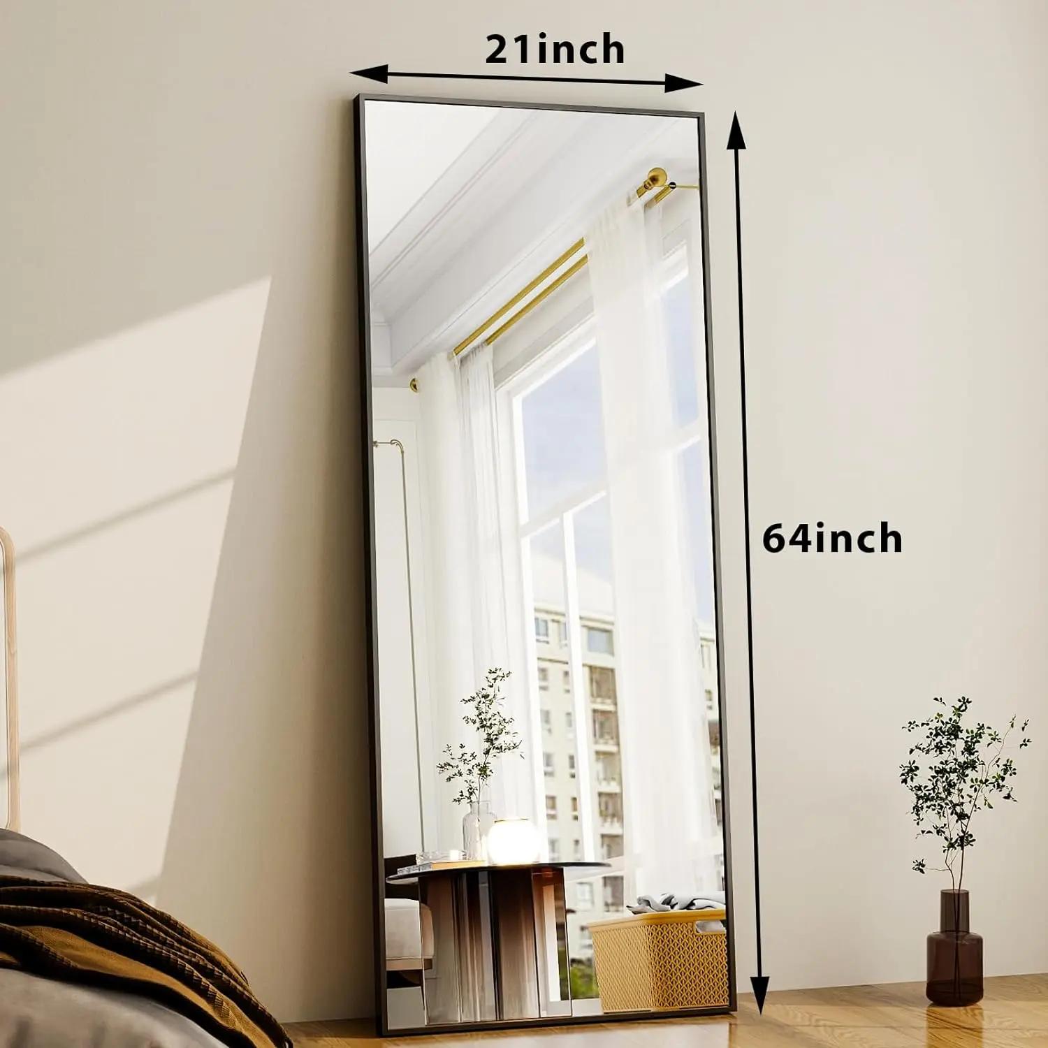 Miroir de sol Miroir pleine longueur - Rectangle 21" x 64", cadre en aluminium mural autoportant et