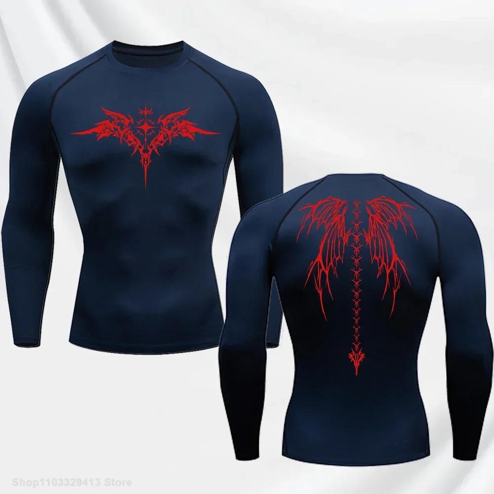 T-shirt de compression décontracté à imprimé anime pour homme, séchage rapide, vêtement de sport fit