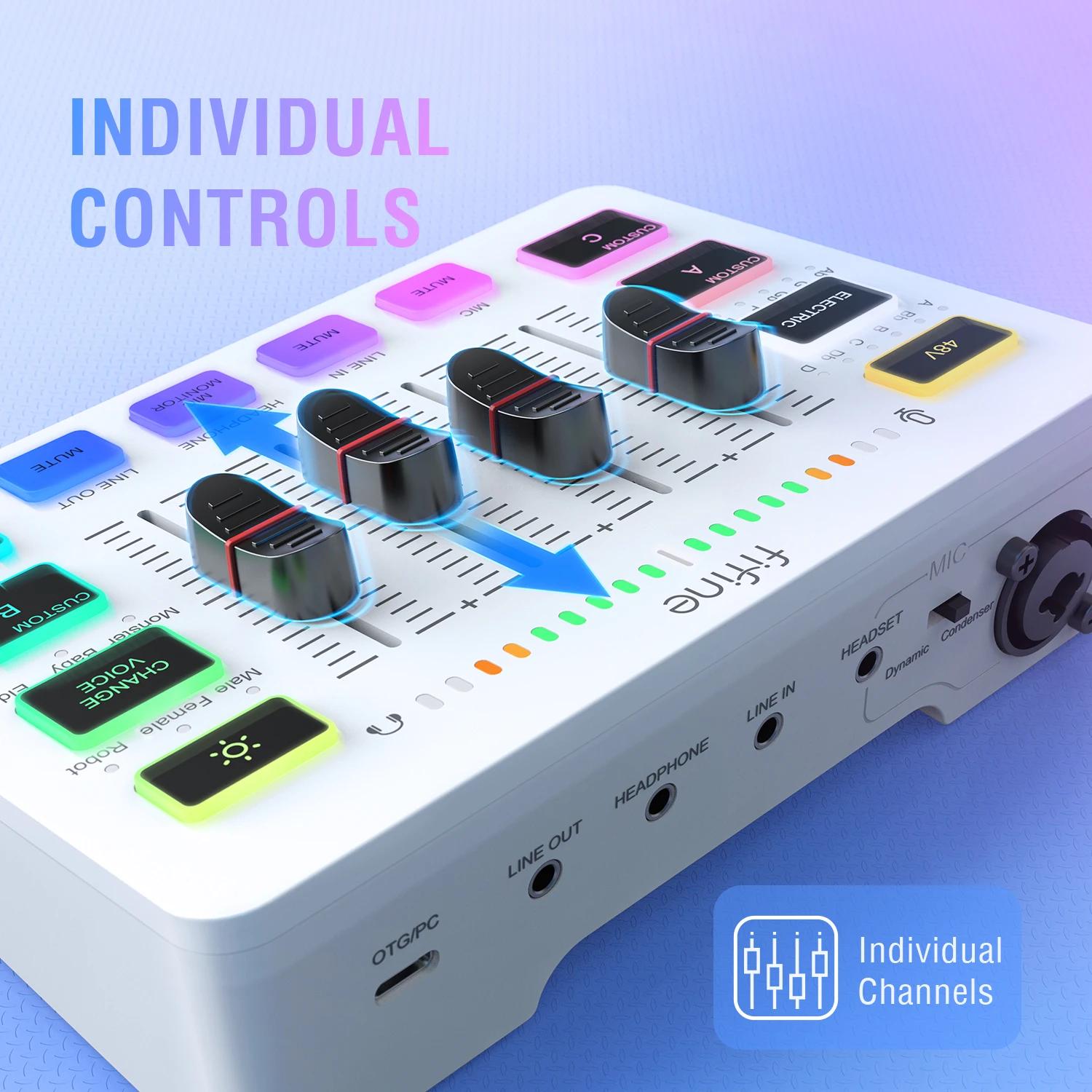 Mélangeur USB de jeu FIFINE avec 4 canaux/interface Microphone XLR/RGB, mélangeur de son pour jeu Po