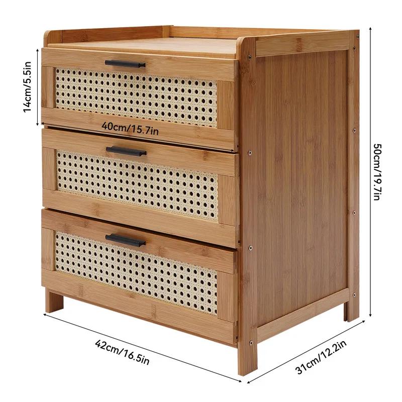 Table de chevet en bois de bambou à 3 tiroirs, armoire de rangement, meuble de chevet de chambre à c