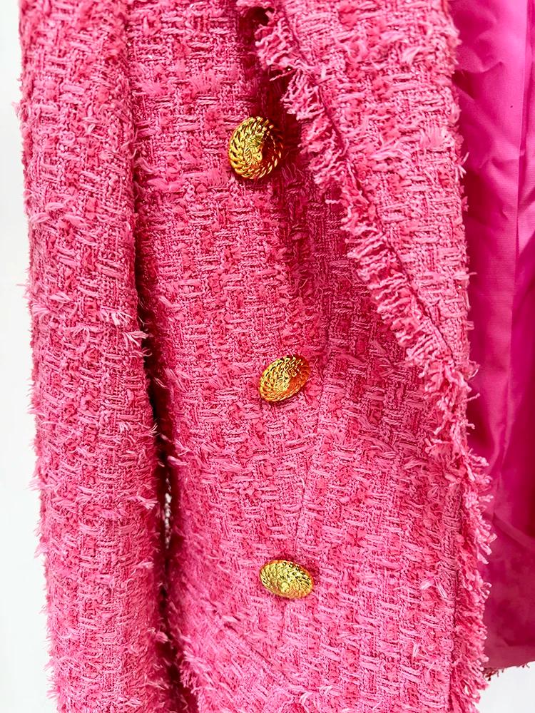 HIGH STREET Nouveauté 2026 FW Blazer en tweed pour femme, coupe ajustée, à franges et pompons, de cr
