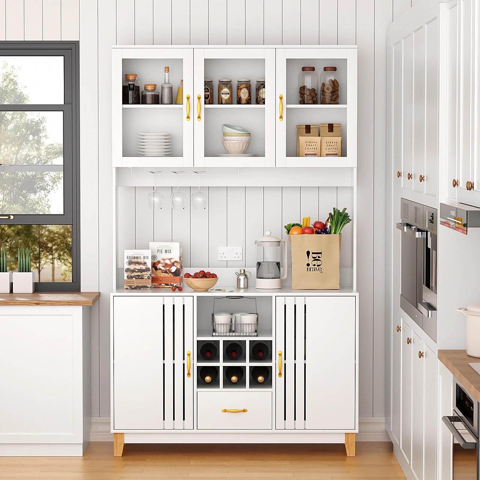 Garde-manger de cuisine haut de 78.7 "avec support pour micro-ondes, clapier autoportant avec porte-
