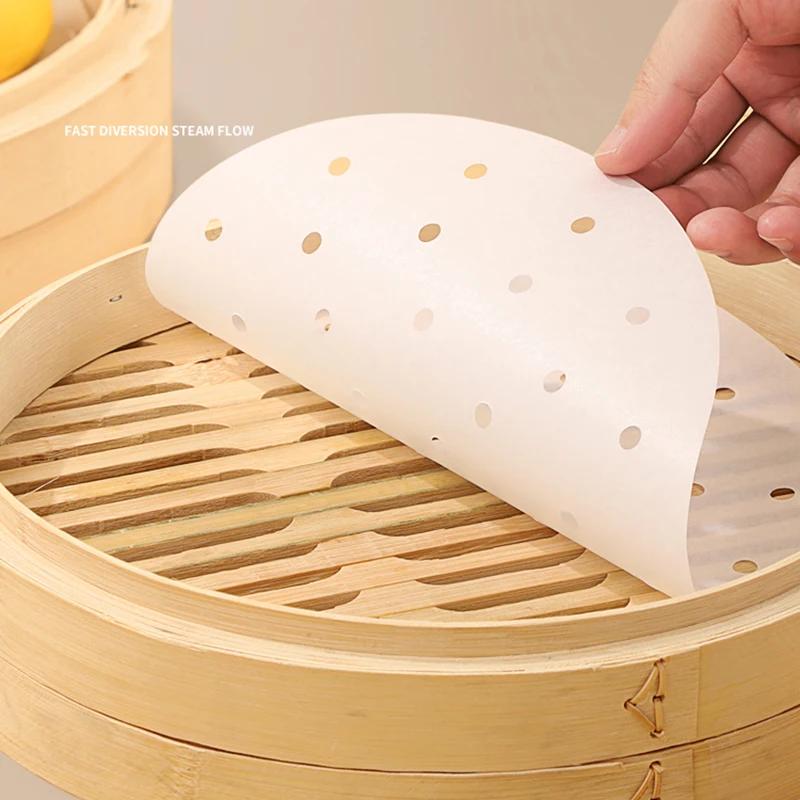 50/100 pièces papier à vapeur en bambou jetable antiadhésif tapis à vapeur papier à l'huile friteuse