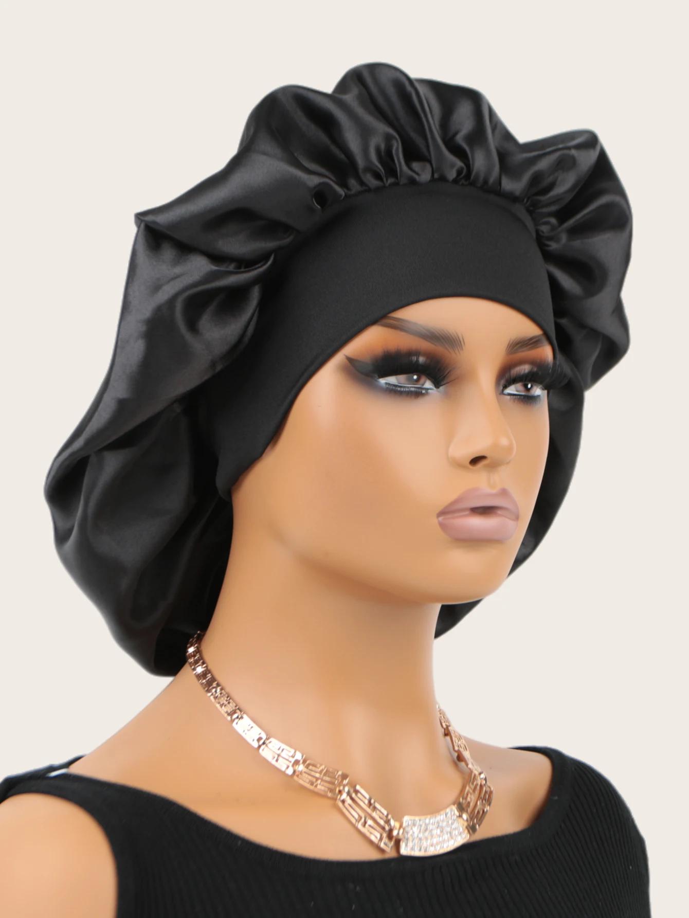 Bonnet de nuit unisexe en Satin soyeux, bandeau élastique, Extra Large, avec bande élastique de qual