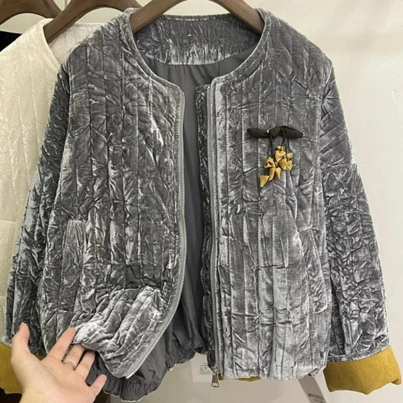 Veste Cardigan gris à fermeture éclair pour femme, manteau épais en coton, haut de gamme, chaud, man