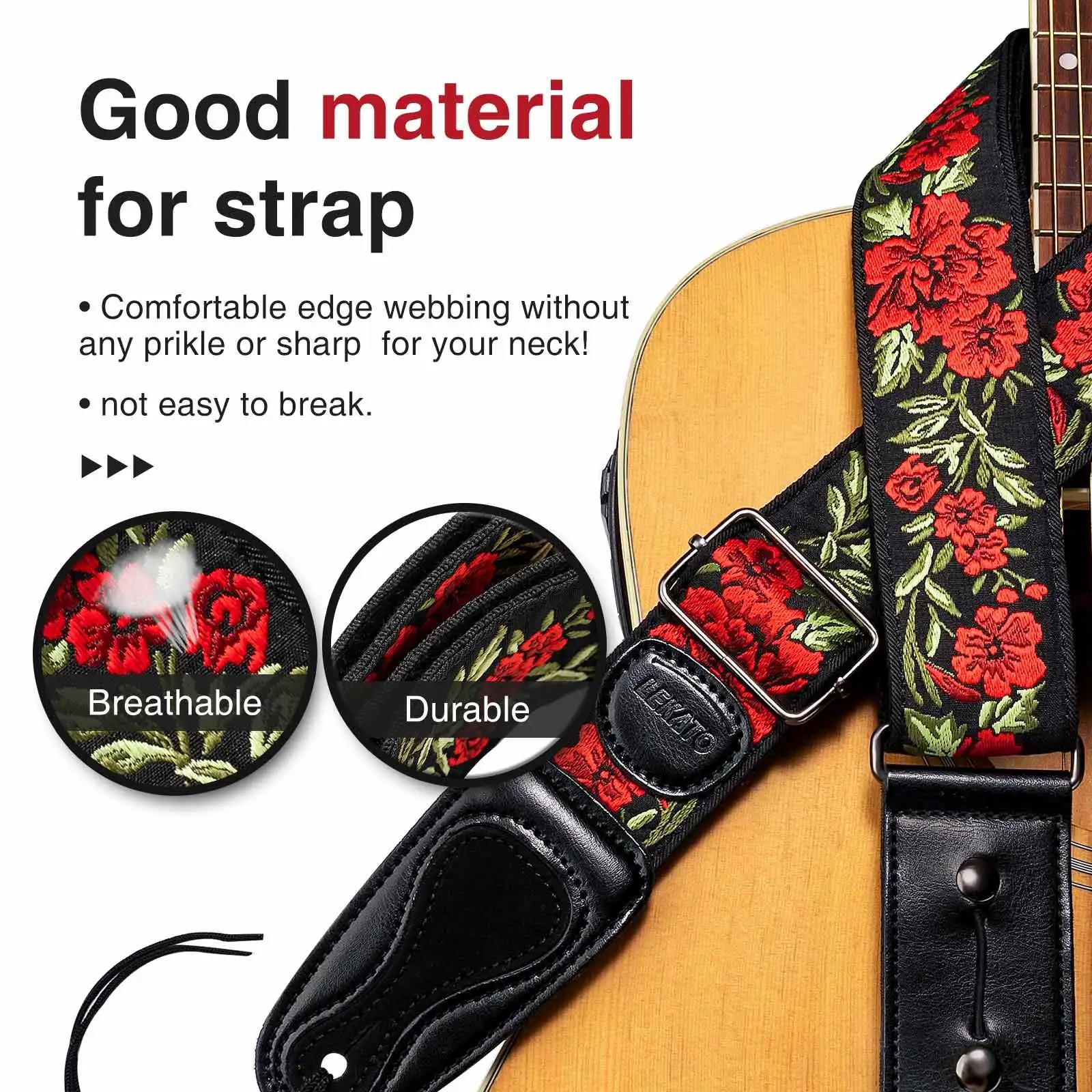 LEKATO LGS-6 sangle de guitare avec 6 plectres 2 serrures pour guitare acoustique électrique basse