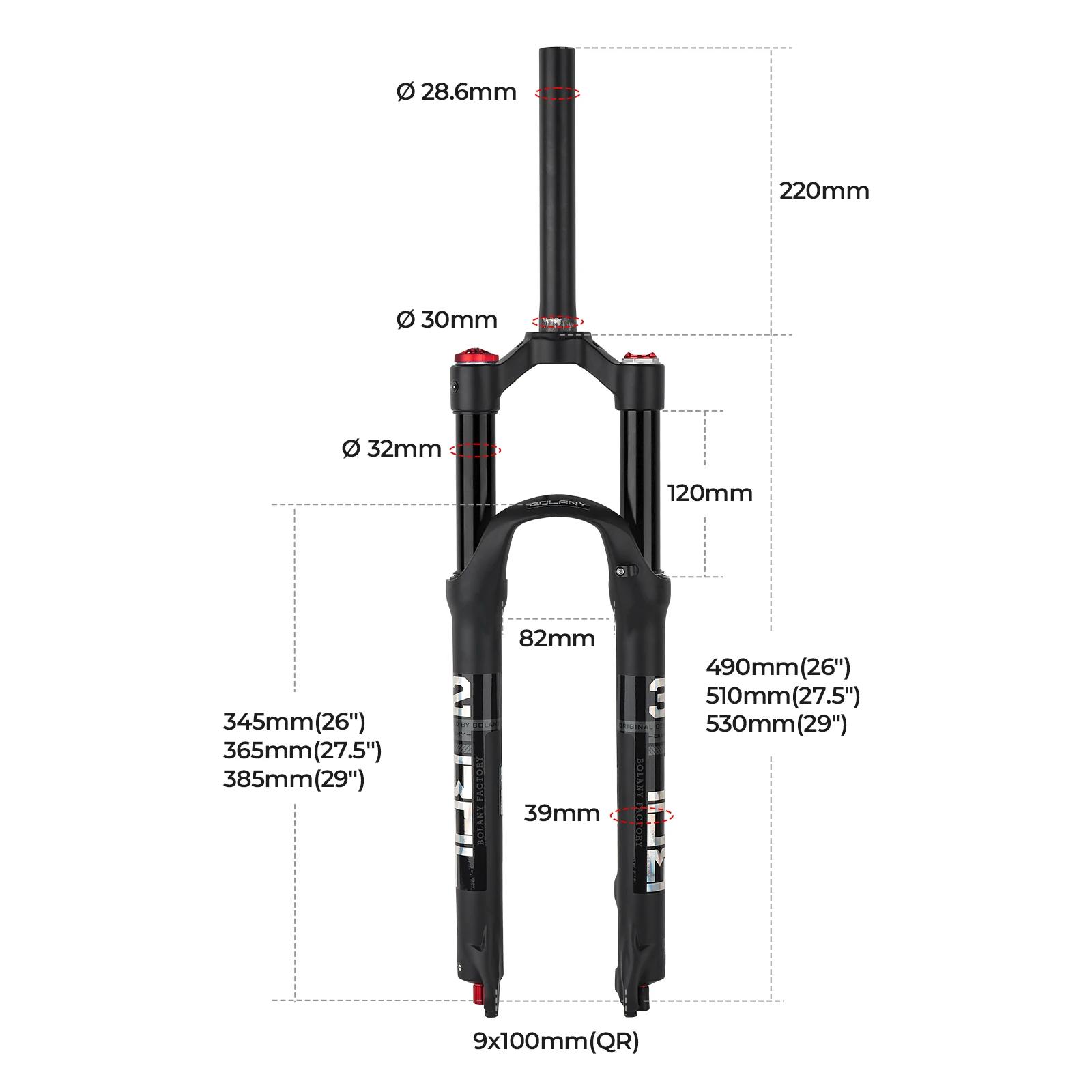 Fourche VTT BOLANY alliage magnésium suspension air - 26/27.5/29 pouces dégagement rapide